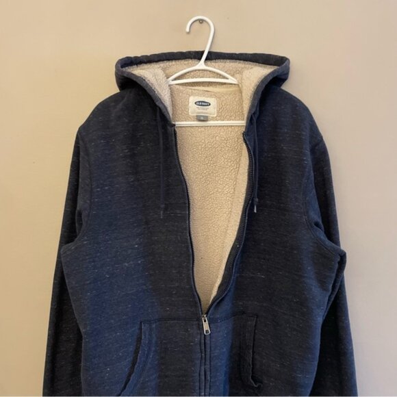 Old Navy Dark Heather Blue Sherpa-Lined Hoodie Zip-Up Sweatshirt - Picture 4 of 15
